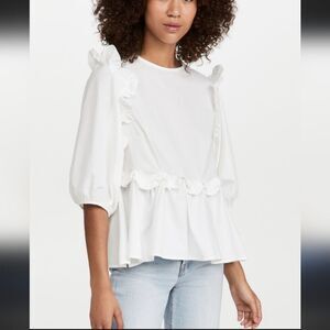 NWT $119 En Saison Poplin Scalloped Ruffle Blouse Size Small